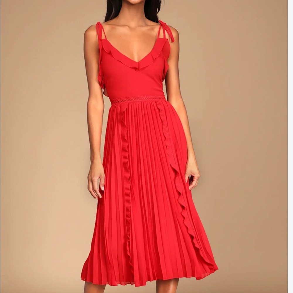 Lulus Never a Dull Moment Pleaded Tie Strap Midi Dress Size XXL NWT